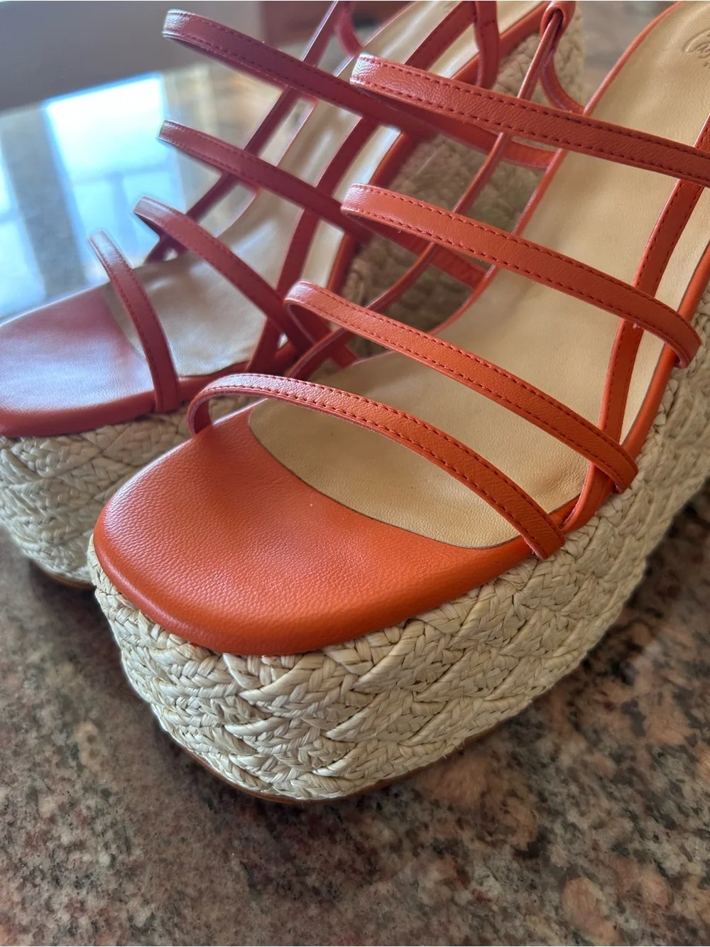 Castaner Orange Strappy Espadrille Wedge Sandals